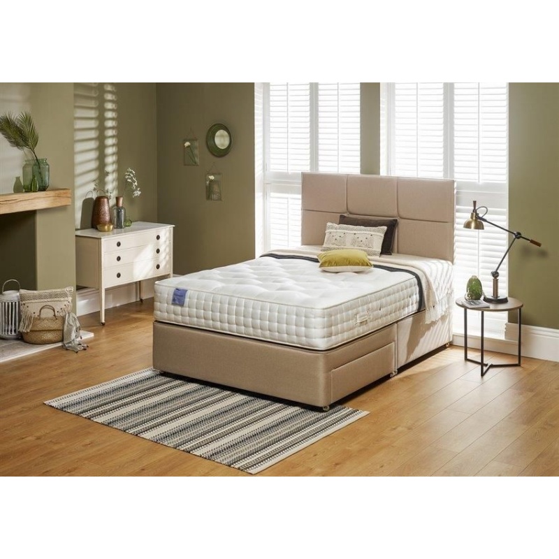 Relyon Dreamworld Derwent Natural Pashmina 2400 Mattress and Divan Set - 150cm King - Ottoman - Padded Top In SilverBeigeCreamM