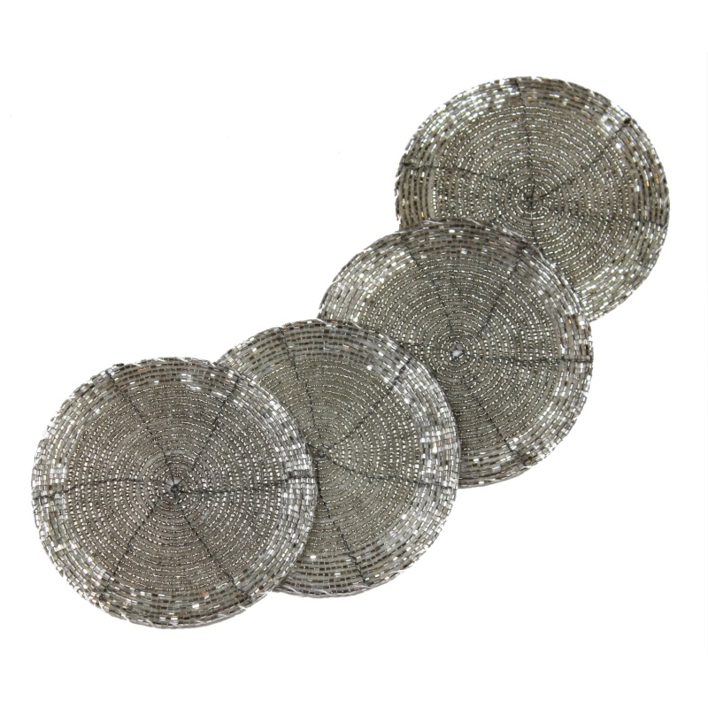 Peggy Wilkins Bliss Beaded Coasters Set Of 4 - Silver