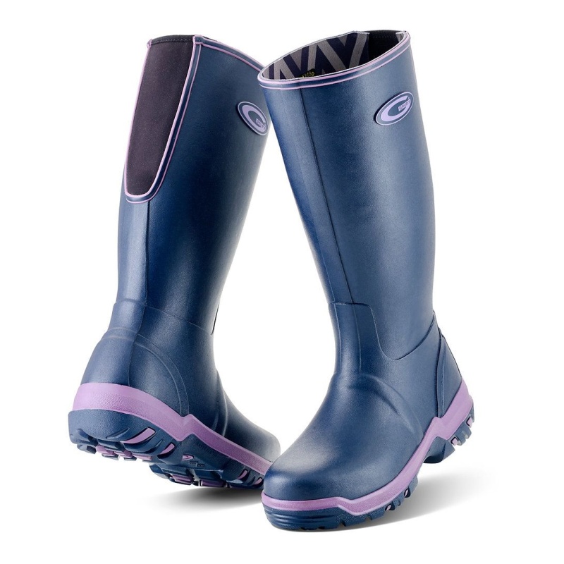 Grubs Rainline Full Length Wellington Boots - Aubergine - 3 In Purple