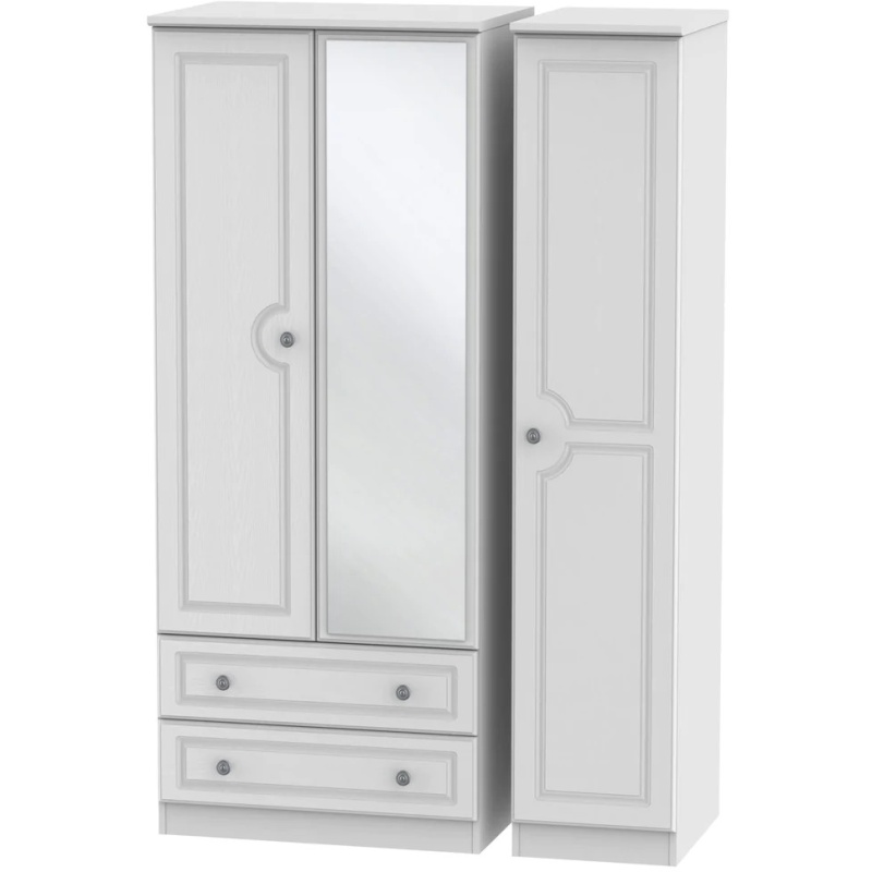 Nocton Triple 2 Drawer Mirror Wardrobe In White