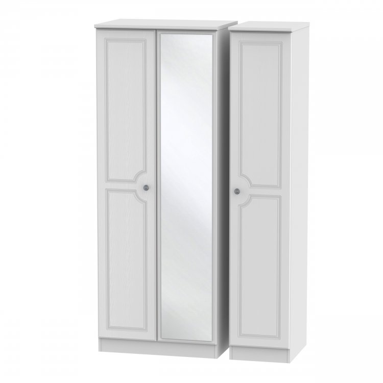 Nocton Tall Triple 2 Drawer Mirror Wardrobe In White