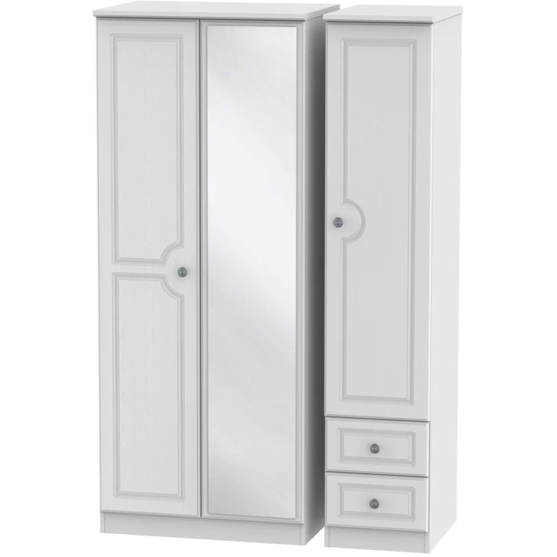 Nocton Triple Mirror Drawer Wardrobe In White