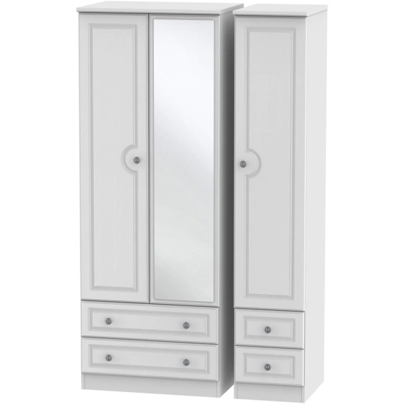 Nocton Tall Triple 2 Drawer Mirror Drawer Wardrobe In White