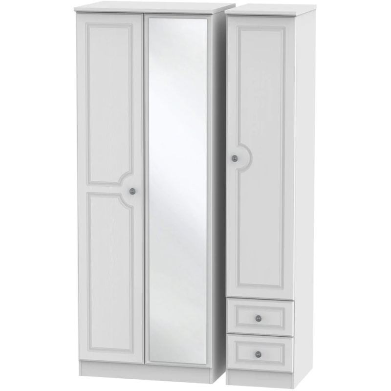 Nocton Tall Triple Mirror Drawer Wardrobe In White