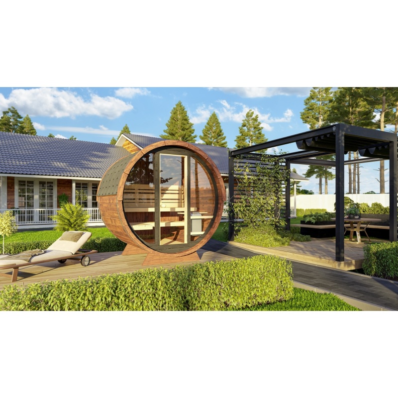 Gardenhouse24 Barrel Sauna LEO with Full Moon Glass In natural wood