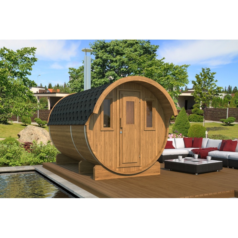 Gardenhouse24 Barrel Sauna 330 with Overhang In natural wood