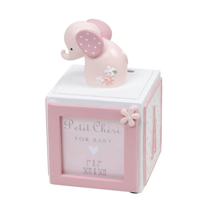 Elephant Letter Cube Money Box with Frame - Pink