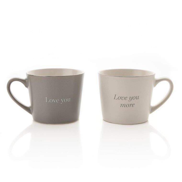 Amore Set Of 2 Grey And White Mugs - Love You And Love You More