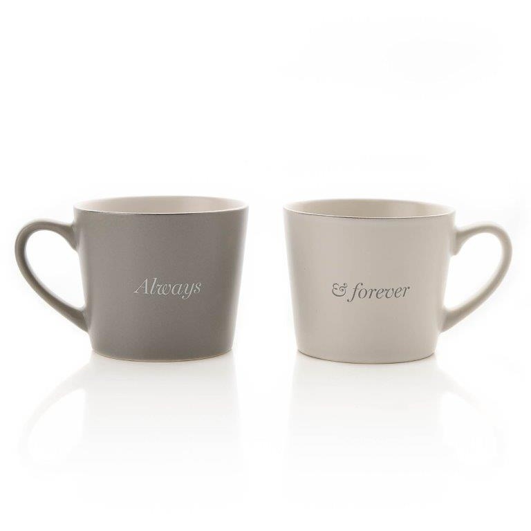 Amore Set Of 2 Grey & White Mugs - Always & Forever