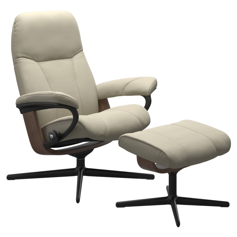 Stressless Consul Chair and Footstool With Cross Base - Large - Cori Leather