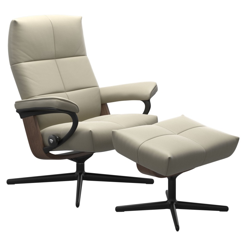 Stressless David Chair and Footstool With Cross Base - Small - Cori Leather