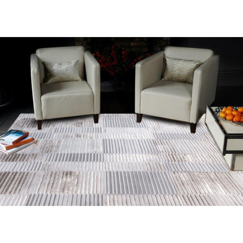 Asiatic Aurora AU14 Machine Woven Rug - Ripple Silver - 080x150cm In SilverGreyBeige