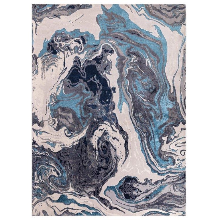 Asiatic Aurora AU18 Machine Woven Rug - Ocean (Blue/White/Silver)