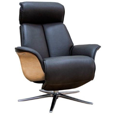 G Plan Ergoform Oslo Power Recliner Chair With Show Wood Panel - Leather Grade L - Light Wood - Black