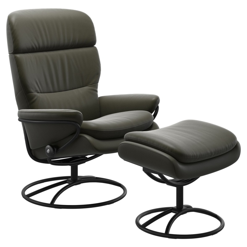 Stressless Rome With Adjustable Headrest Chair and Footstool Original Base - Standard Base - Paloma Leather