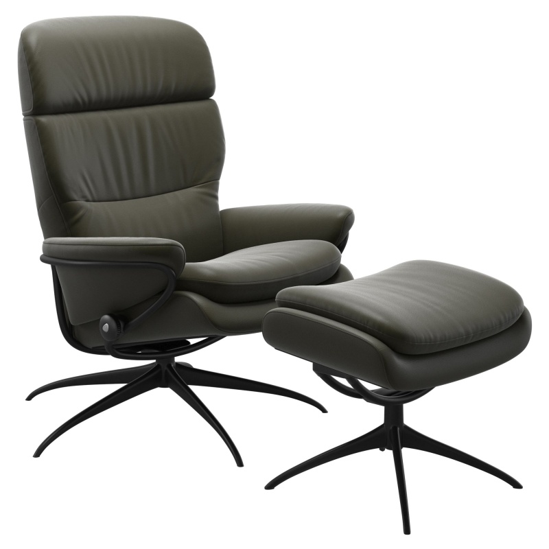 Stressless Rome With Adjustable Headrest Chair and Footstool Star Base - Standard Base - Paloma Leather