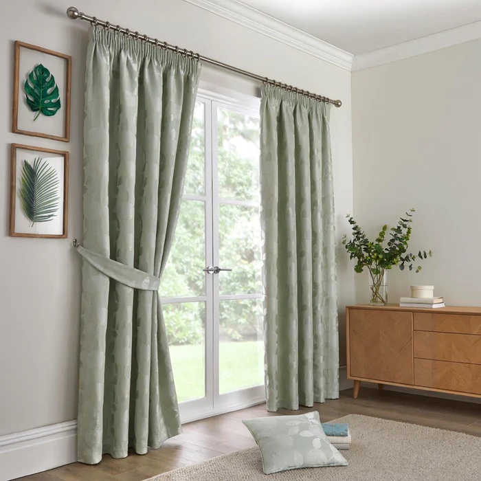 Photos - Curtains & Drapes Curtina Bramford Jacquard Lined Tape Top Curtains - Green - 46x54