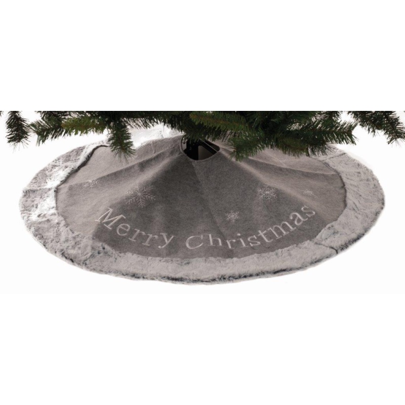 Festive Grey Fur Christmas Tree Skirt