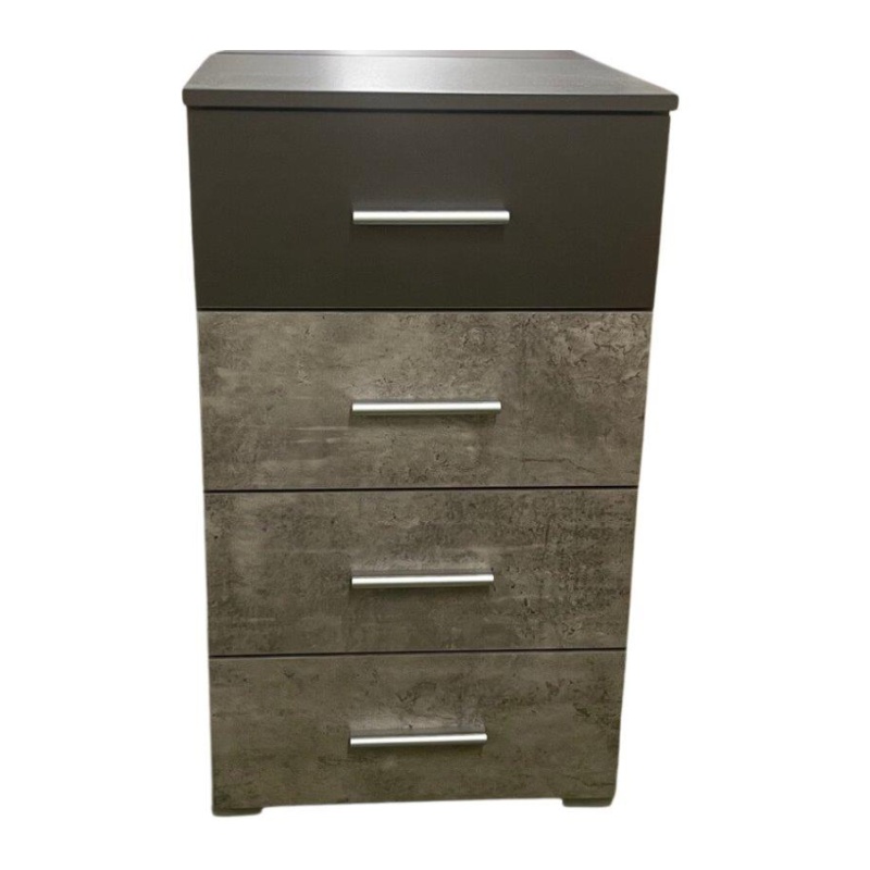 Korbach Stone Grey and Metallic Grey Narrow 4 Drawer Chest