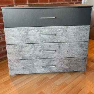 Korbach Stone Grey and Metallic Grey Wide 4 Drawer Chest