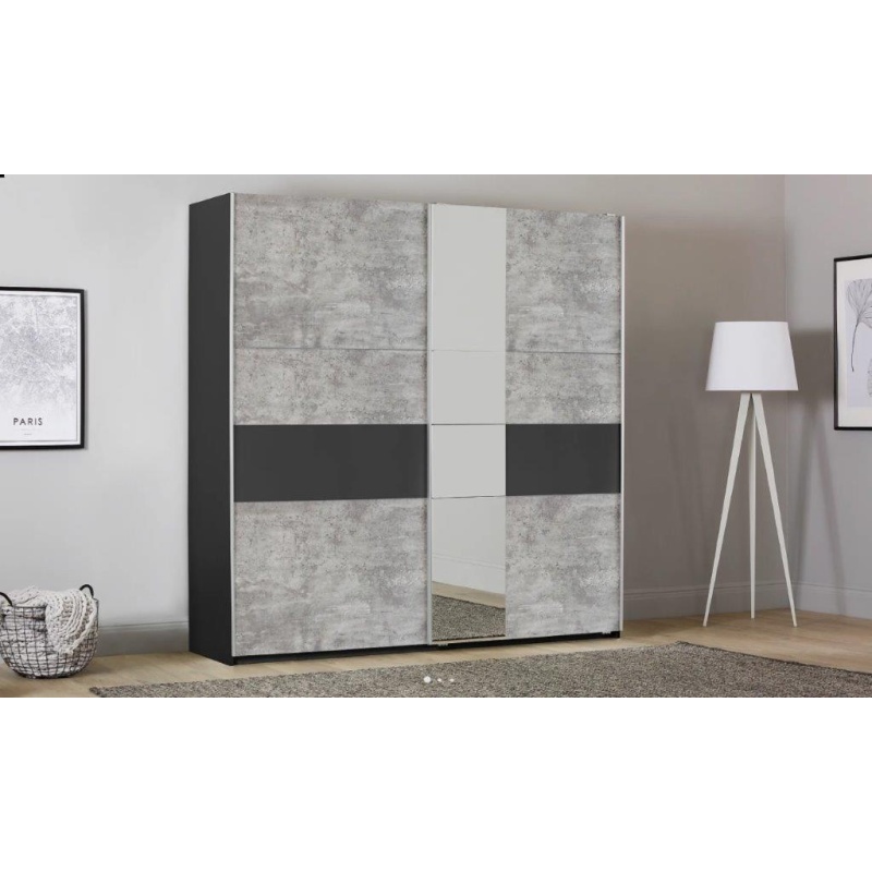 Korbach Stone Grey and Metallic Grey 218cm Sliding Door Wardrobe