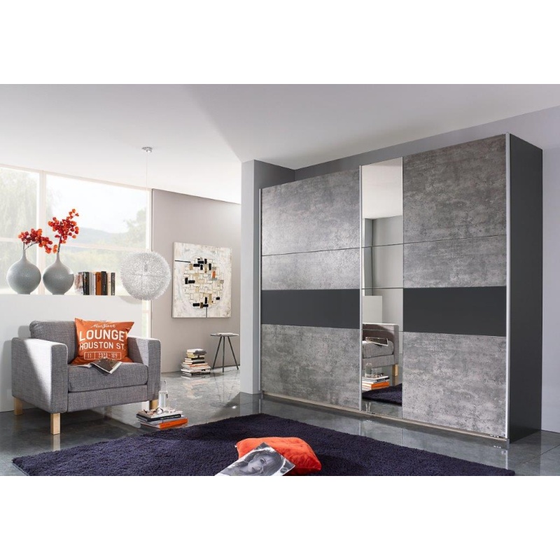 Korbach Stone Grey and Metallic Grey 261cm Sliding Door Wardrobe