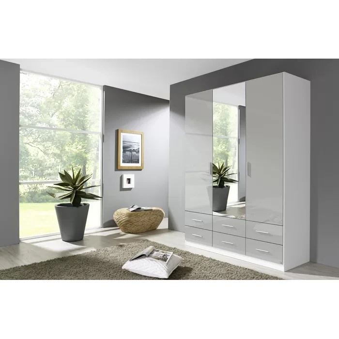 Stuttgart Soft Grey/Alpine White 197cm Height 3 Door Combination Wardrobe