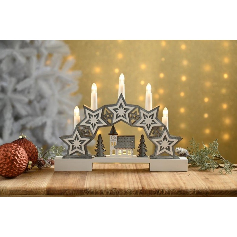 Festive LED Lit Star & Village Candle Bridge