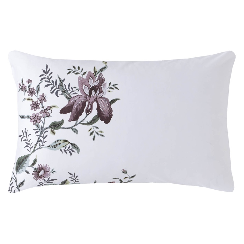 Laura Ashley Editas Garden Pillowcase Pair - Blackberry Purple In White