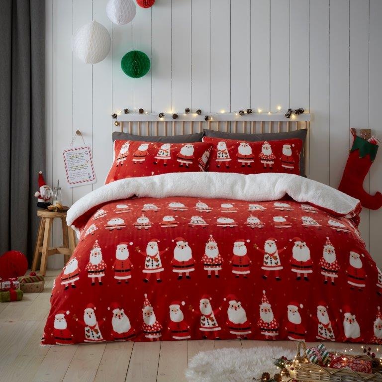 Bedlam Jolly Santa Sherpa Reverse Red Duvet Set - Double