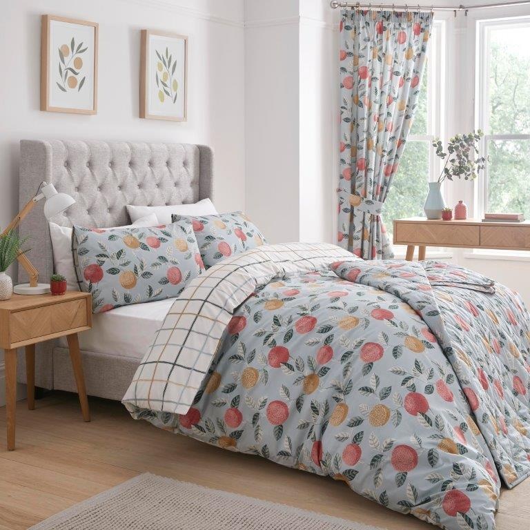 Photos - Bed Linen Dreams and Drapes Design Botanical Fruit Quilted Bedspread - Duck Egg