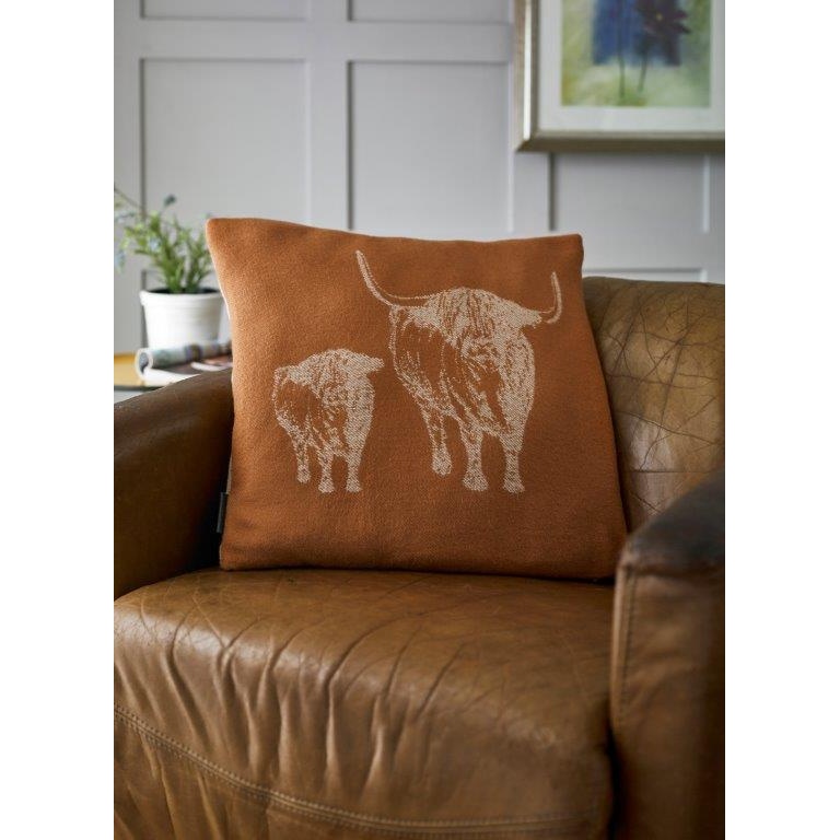 Deyongs Highland Cows Acrylic Filled Cushion - Paprika