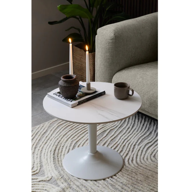 Malta Ceramic Round Coffee Table - White - 90cm Diameter