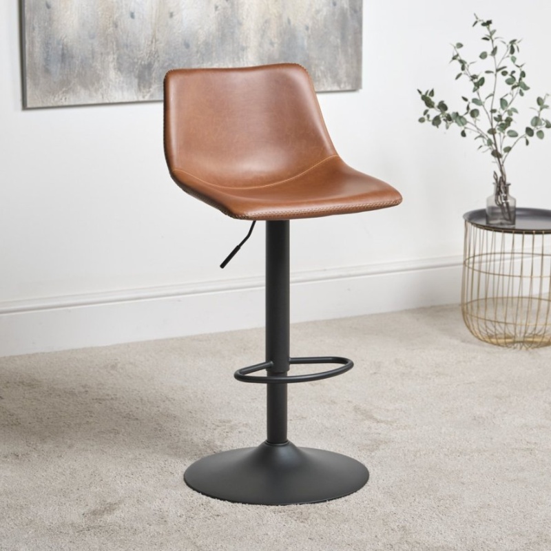 Oregon Height Adjustable Faux Leather Swivel Bar Stool - Brandy