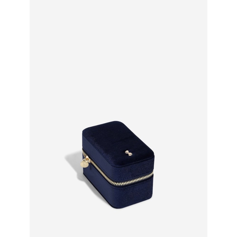 Stackers Travel Jewellery & Watch Box - Velvet Navy closed jewellery box