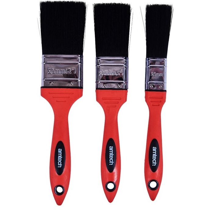 Amtech 3 Piece No Bristle Loss Paint Brush Set In Red