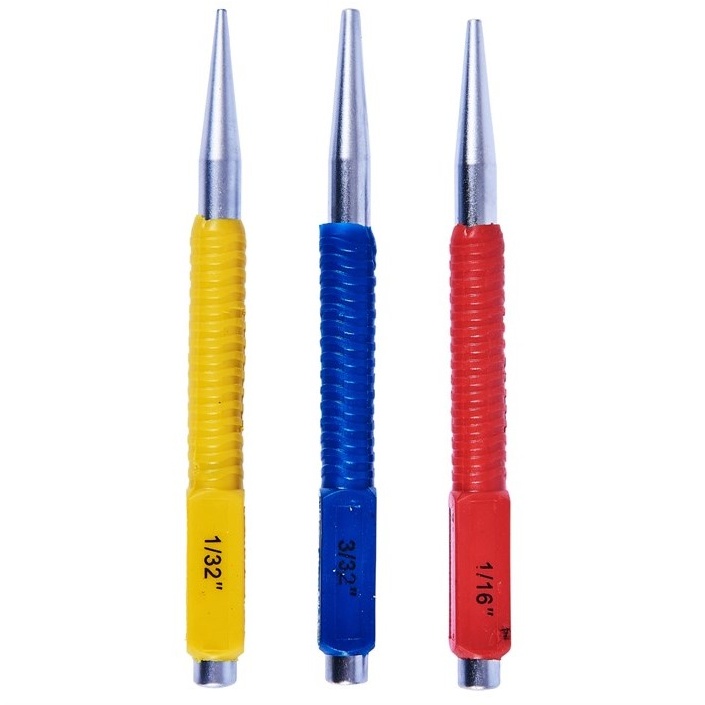 Amtech 3 Piece Colour Coded Nail Punch Set In Blue/Red/Yellow