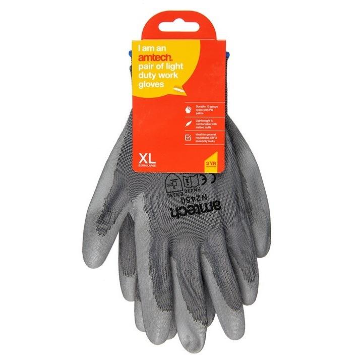 Amtech Xl Size 10 Light Duty Polyurethane-Coated Work Gloves - Grey