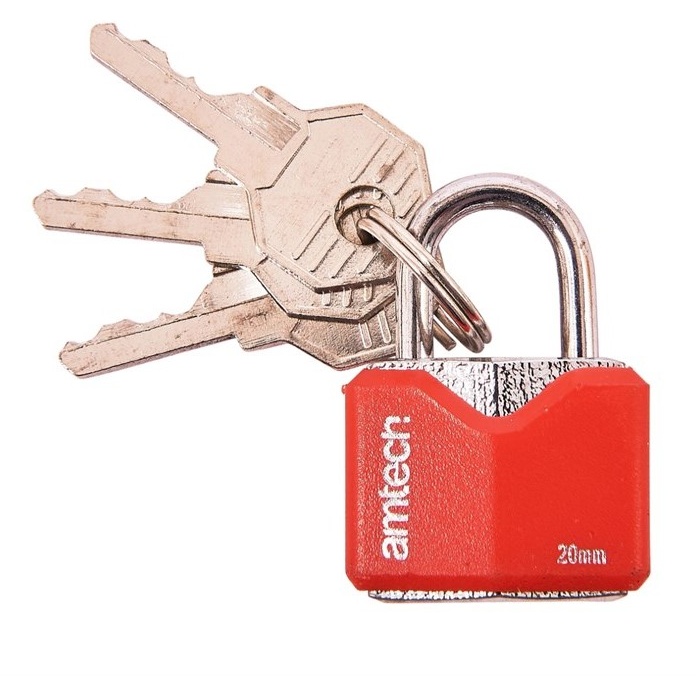 Amtech Rhombic Chrome Plated Iron Padlock - 25mm In Red