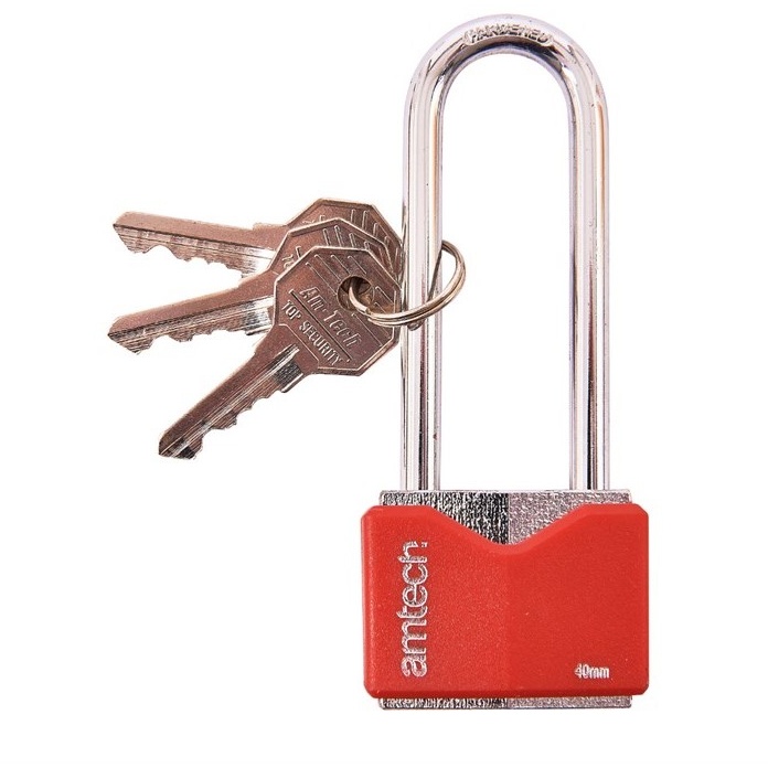 Amtech Long Shackle Rhombic Chrome Plated Iron Padlock - 50mm In Red