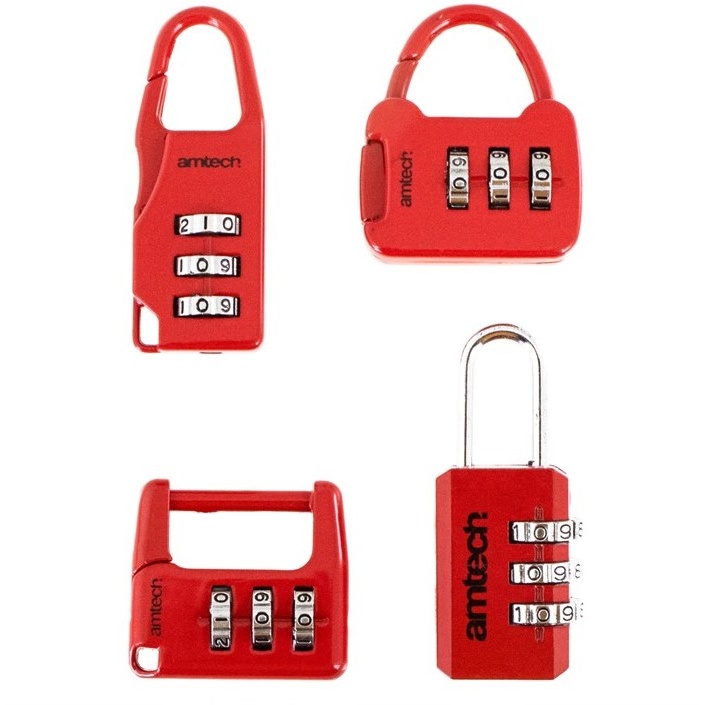 Amtech 4 Piece Combination Padlock Set In Red