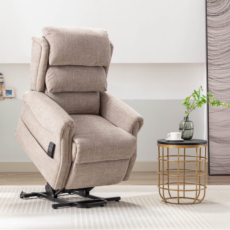 Luxor Dual Motor Riser Recliner Chair in Oat Fabric In Beige