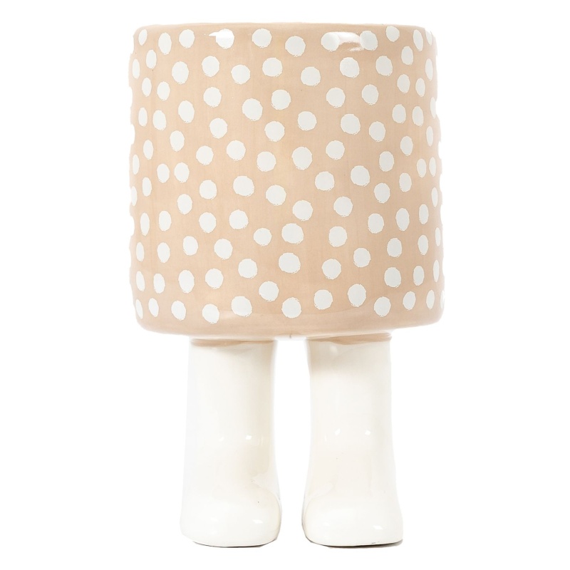 Polka Medium Planter With Feet - Beige