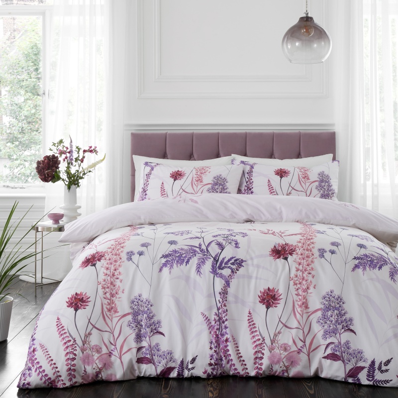 RHS Meadow Haze Duvet Cover Set - Single In Purple