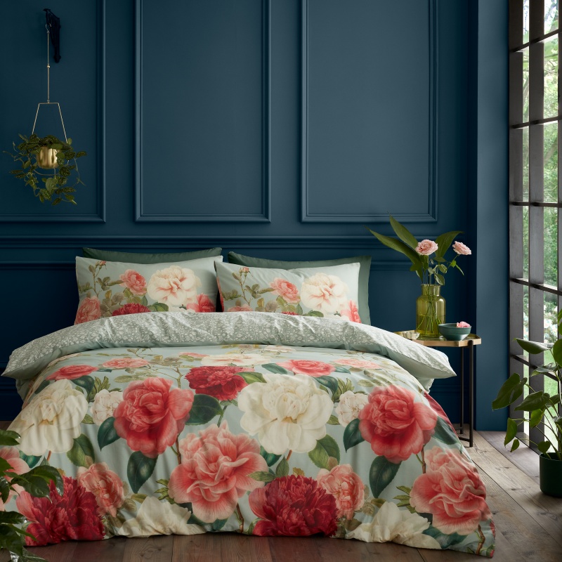 Photos - Bed Linen Rondine RHS Rose Garden Duvet Cover Set - Super King In RedGreen 