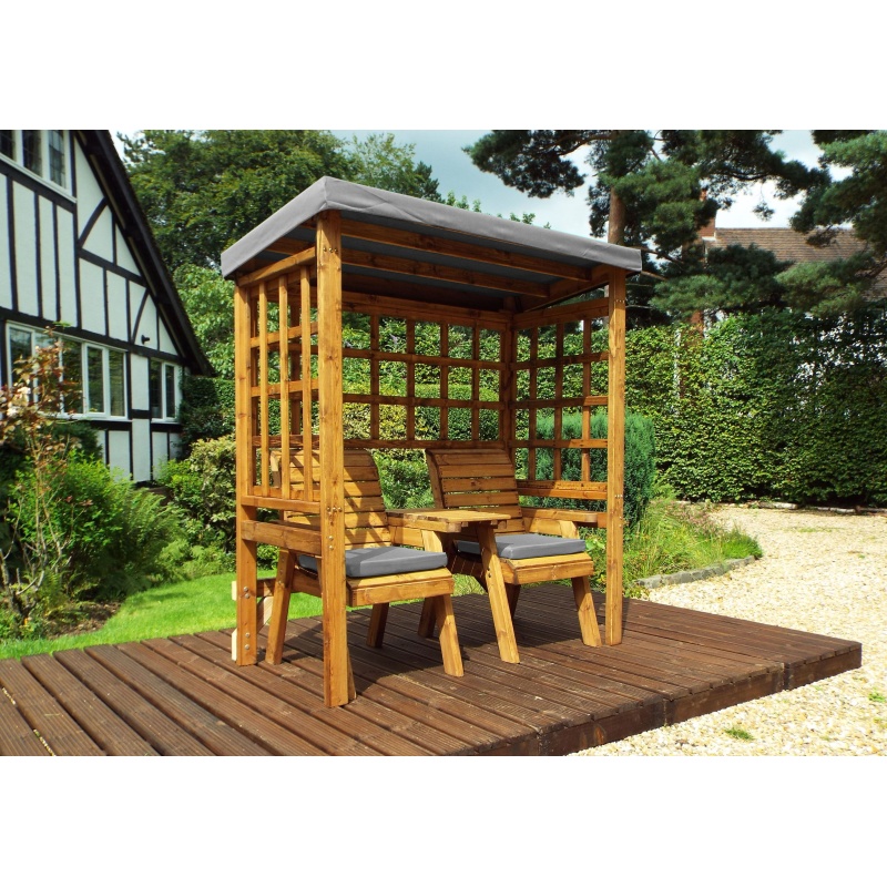 Charles Taylor Henley Twin Seat Arbour With Cushions And Roof Cover - Green