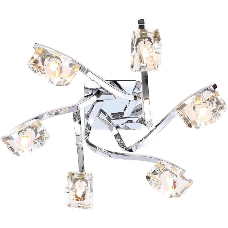 BHS Bella 6 Light Flush Ceiling Light - Chrome/Clear