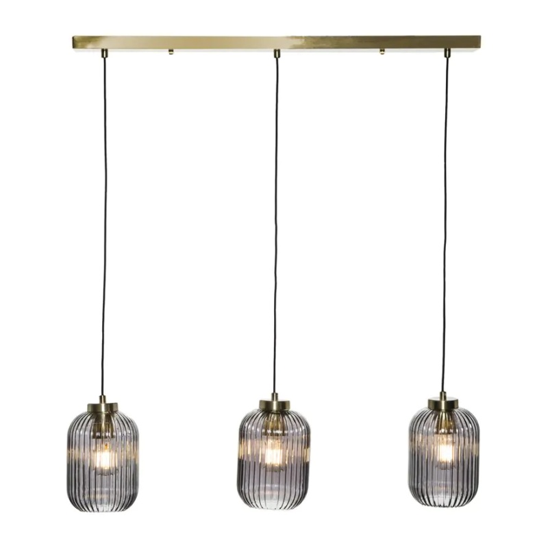 BHS BHS Lyna 3 Light Bar Ceiling Pendant Light - Smoke/Satin Brass