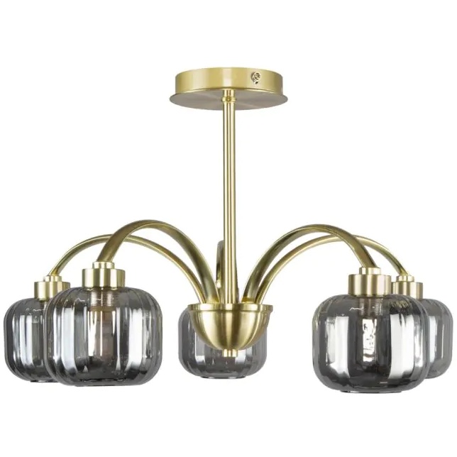 BHS Lyna 5 Light Flush Ceiling Light - Smoke/Satin Brass