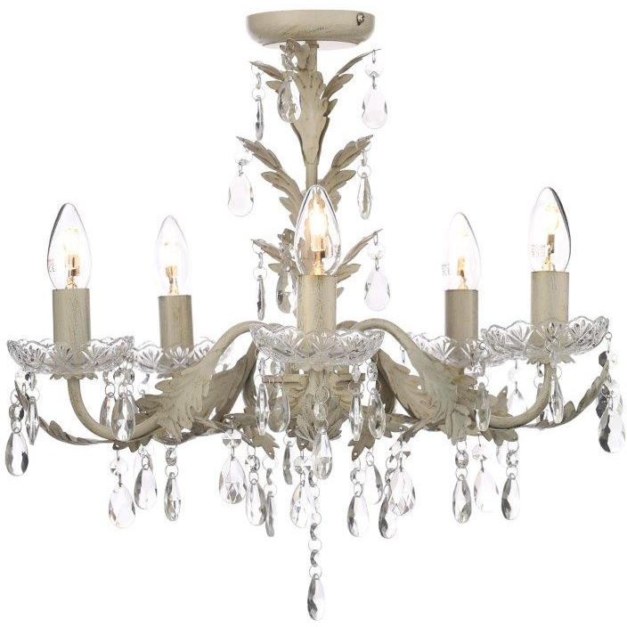 BHS Paisley 5 Light Flush Ceiling Light - Cream/Gold